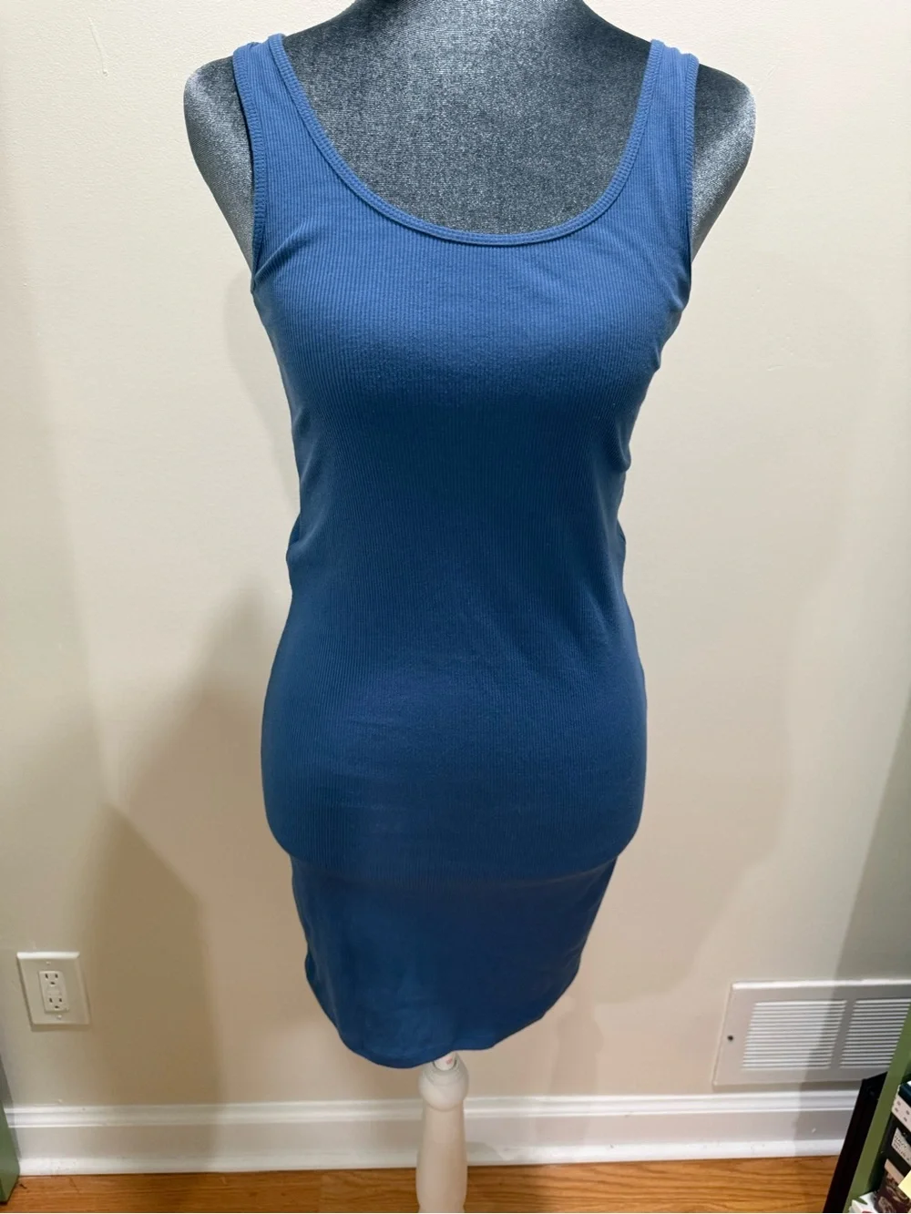 Double Zero Blue Ribbed Tank Dress - Picture 2 of 13